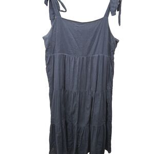 Madewell Tiered Maxi Dress sz XL Blue N3944 Babydoll Tie Strap SquareNeck Cotton